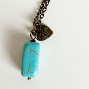 Genuine Turquoise Drop Pendant Bronze Tone Chain